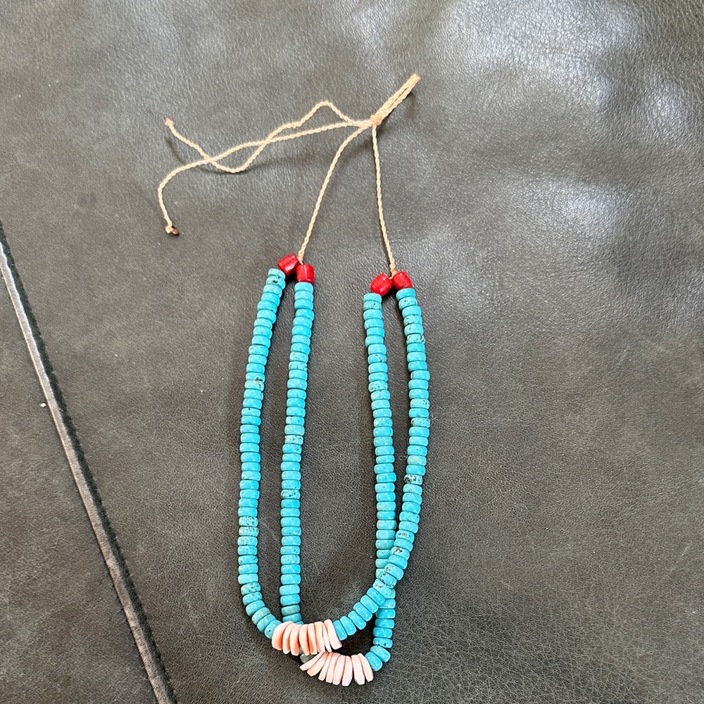 Turquoise, Pink Conch and Red Spiny Oyster Beaded Necklace